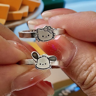 少女心帕恰狗戒指ins女学生甜美闺蜜对戒节日礼物可爱KT猫指环
