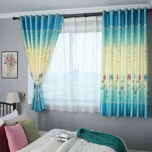 遮光田园印花成品窗帘飘窗卧室阳台客厅出租屋宿舍窗帘布短帘定制