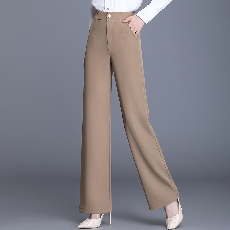 垂顺坠感窄版阔腿裤后腰弹力直筒牛奶丝春夏N卡其色肥腿裤西裤女