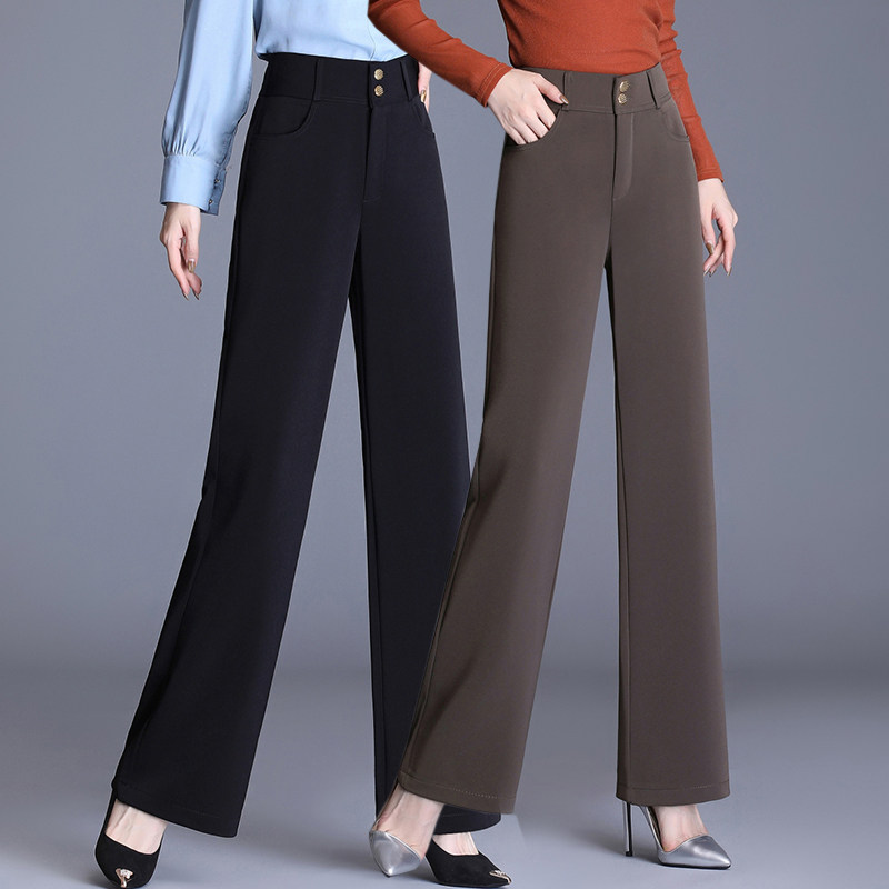 秋冬厚款南韩丝直筒裤垂顺免熨烫阔腿裤显瘦大码西裤职业女裤