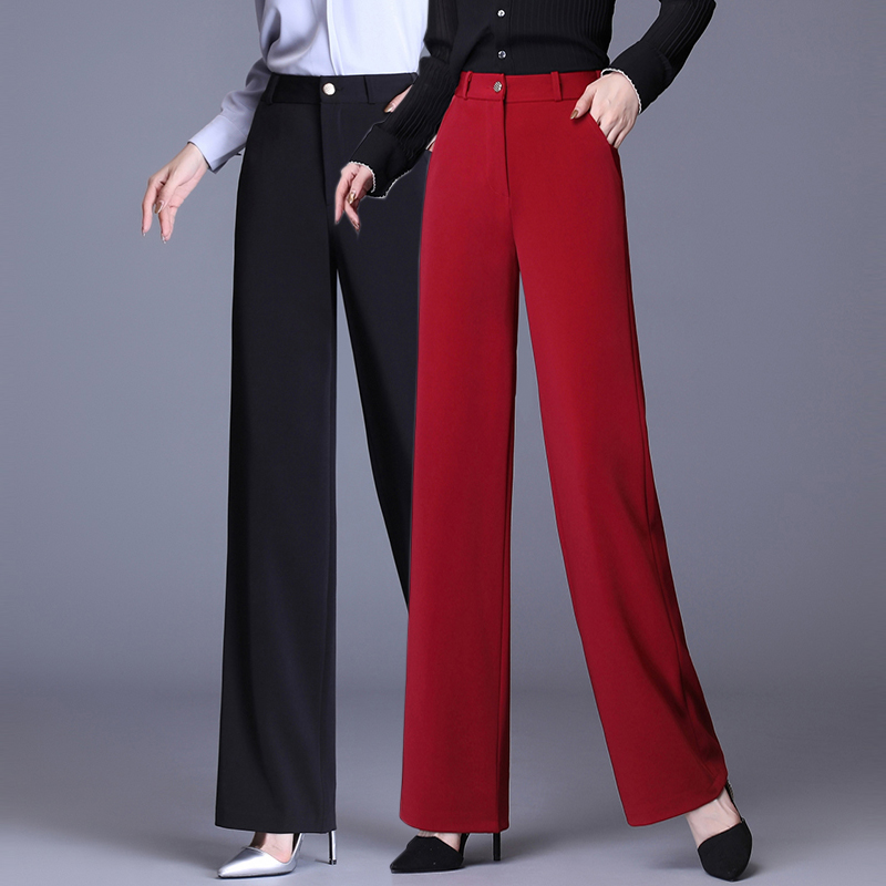 高腰松紧职业女裤冰丝直筒阔腿裤