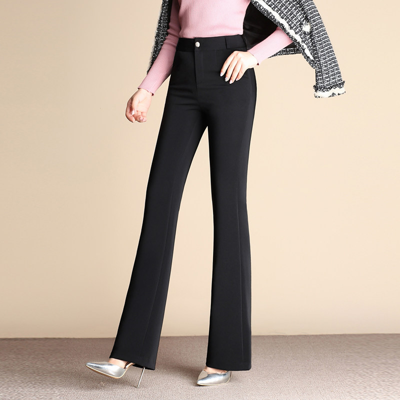 秋冬厚款垂顺坠感黑色修身微喇西裤南韩丝高腰直筒裤显瘦长裤女裤