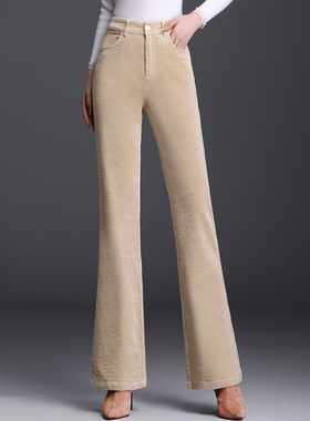 微喇裤灯芯绒女裤加厚秋冬蓝色高腰筒喇裤大码条绒裤西裤喇叭裤