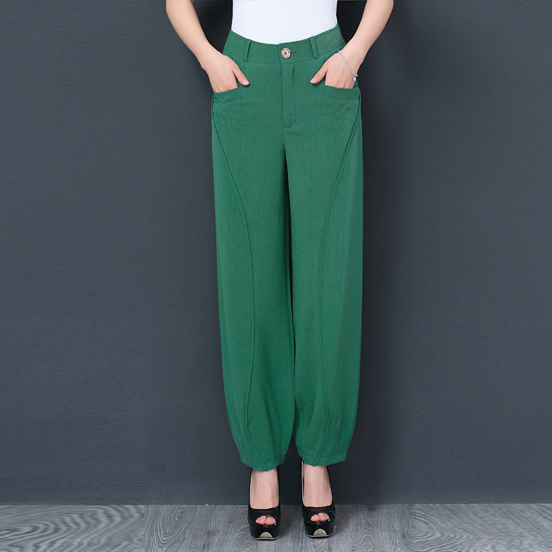 夏季薄款灯笼裤大码休闲裤 高腰麻纱萝卜裤雪纺花苞裤 九分裤女裤
