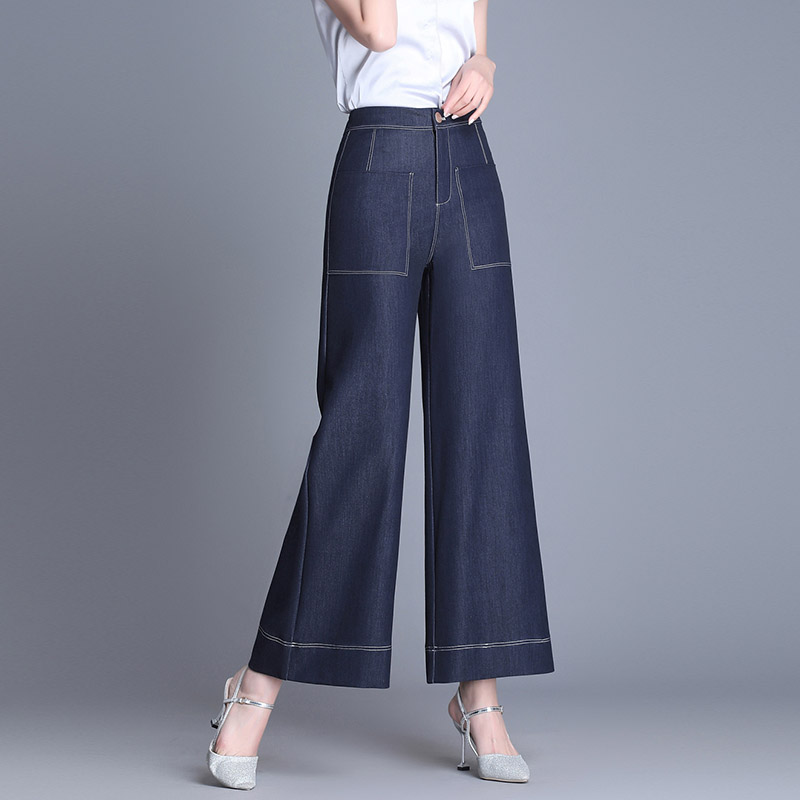 秋冬厚款天丝牛仔松紧腰围阔腿裤