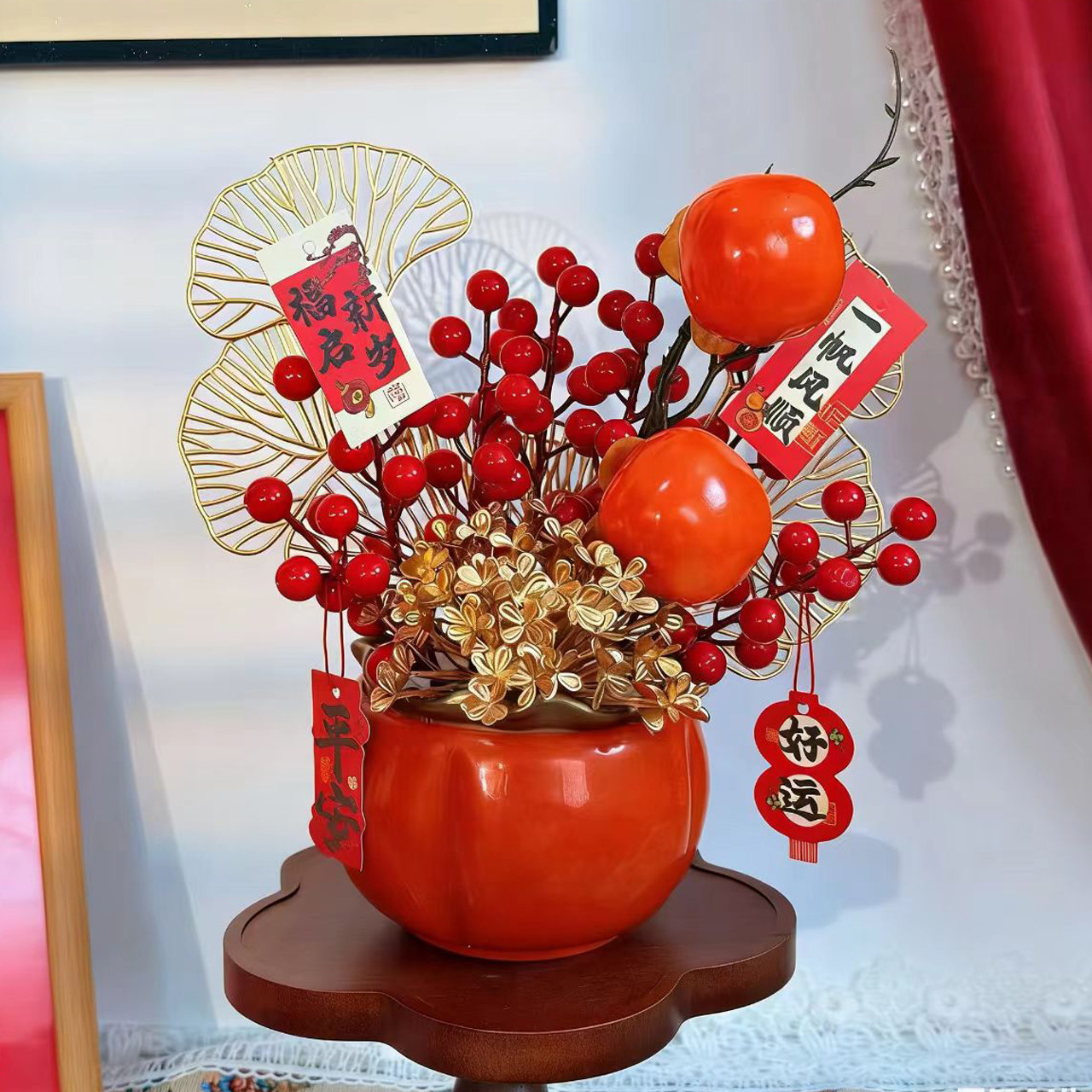 新年柿子福桶摆件红色好运桶仿真柿子红果新年喜庆装饰乔迁礼物,家居饰品,福桶,淘宝优惠券,粉丝福利购,淘宝优惠卷