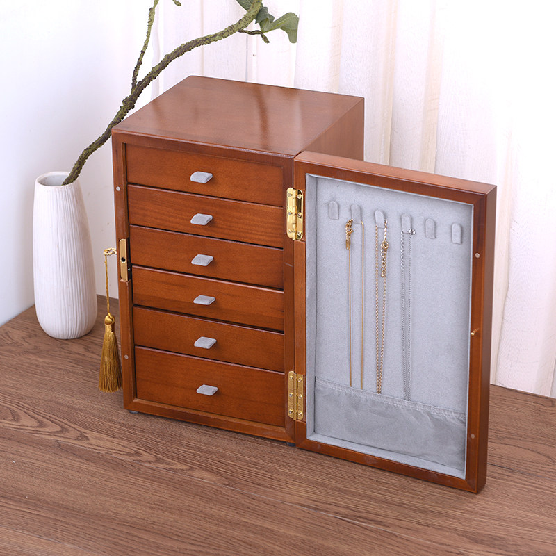 带锁实木三金首饰盒2025新款精致木质高档黄金防氧化首饰收纳盒小,收纳整理,首饰盒,淘宝优惠券,粉丝福利购,淘宝优惠卷