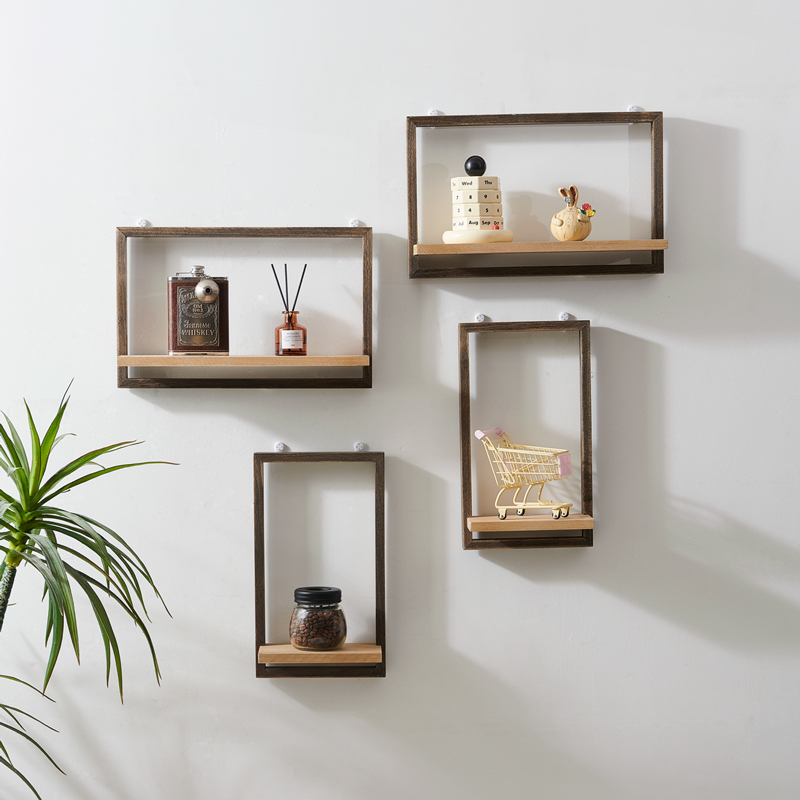 墙上复古置物架一字搁板客厅装饰组合书架简约木质收纳架背景墙