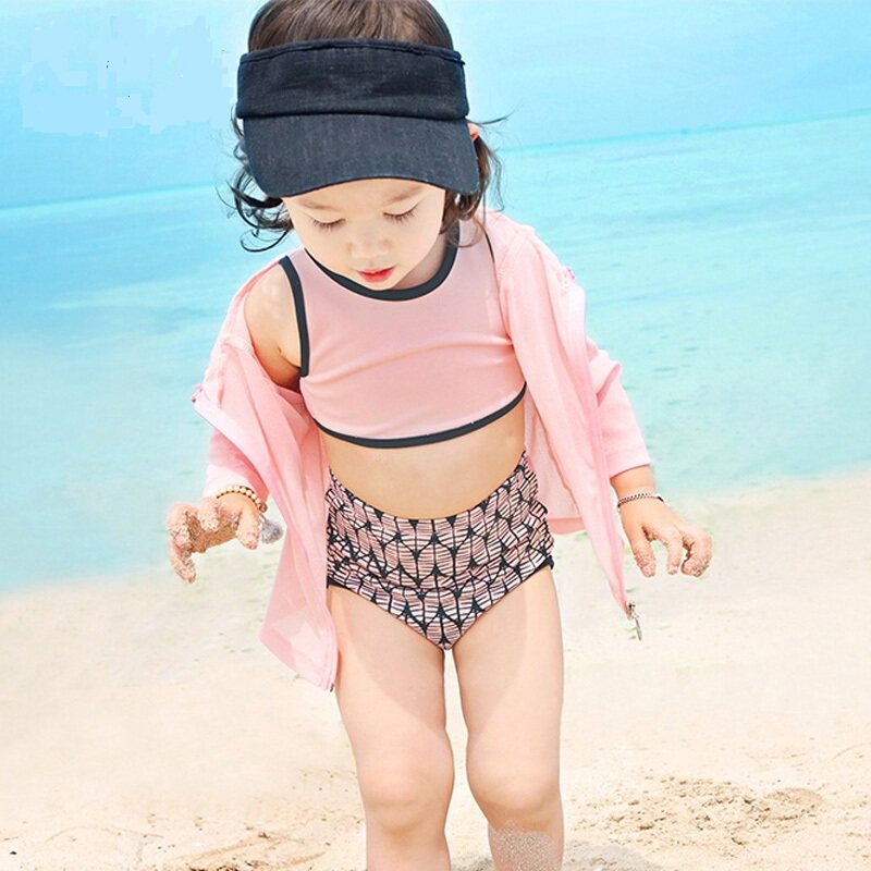 儿童泳衣分体比基尼韩国女孩小童泳装女宝宝小孩防晒游泳衣四件套