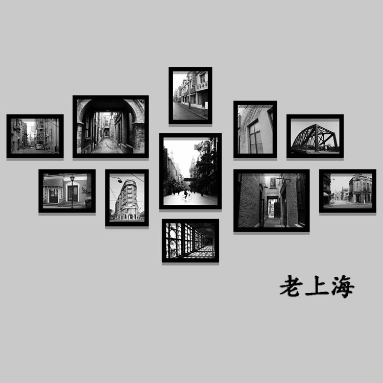 老上海现代黑白建筑照片墙 相框墙复古装饰画怀旧个性挂画壁画图片