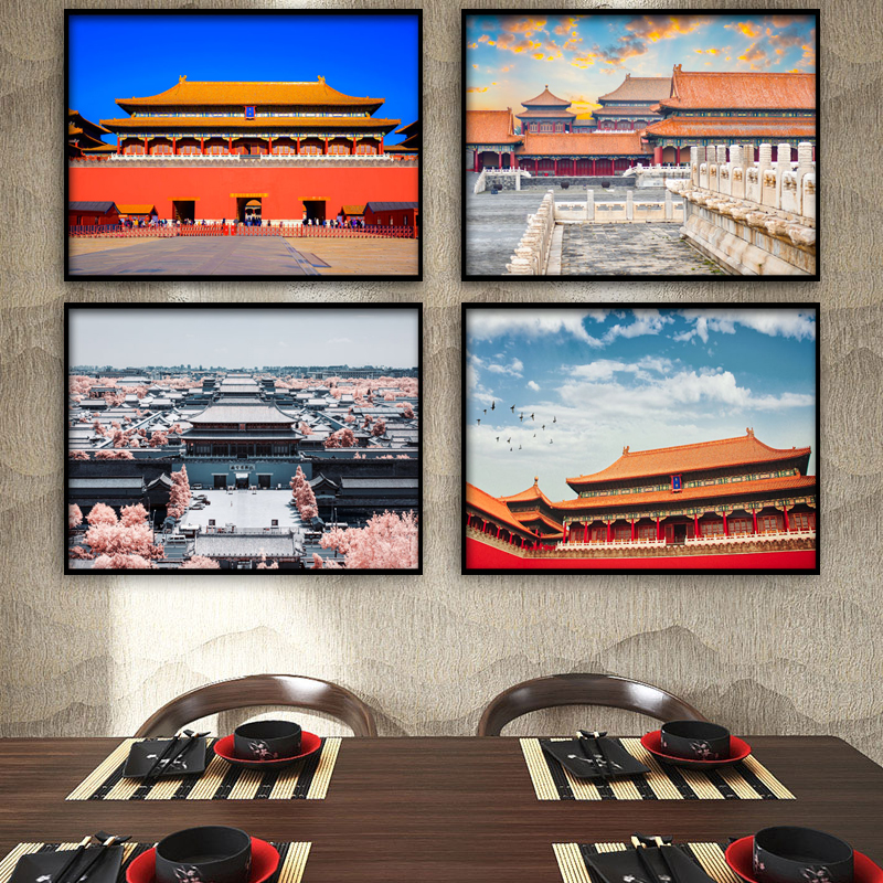 故宫装饰画酒店茶室中式饭店包厢包间民宿挂画中国风建筑北京壁画图片