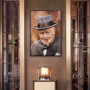 复古酒吧雪茄吧挂画丘吉尔装饰画名人海报画像工业风美式餐厅壁画