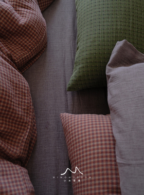 挪威之春丨送枕套复古格纹双层纱五件套1.8床品纯棉被套床单床笠