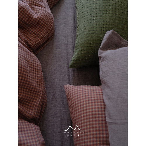 挪威之春丨送枕套复古格纹双层纱五件套1.8床品纯棉被套床单床笠