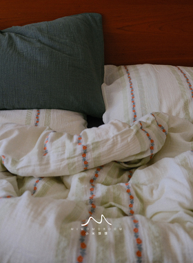 橘枝青蔓·色织提花纯棉纱条纹秋冬被套床单床笠四五件套赠1枕套