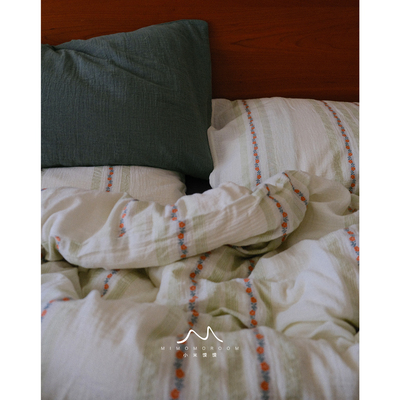 橘枝青蔓·色织提花纯棉纱条纹秋冬被套床单床笠四五件套赠1枕套