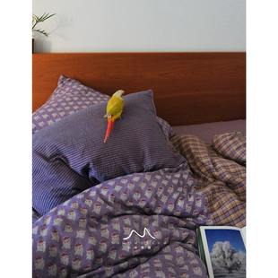 芋泥啵啵·手工拼接加厚纯棉双层纱1.8m四件套碎花被套床单床笠新