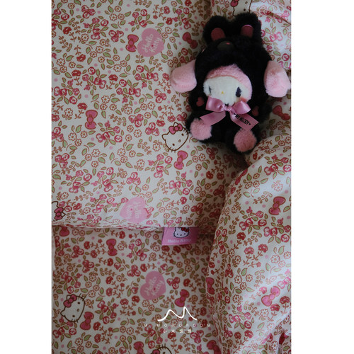 粉樱喵语hellokitty凯蒂猫纯棉纱布卡通卧室床单被套床笠枕套单件