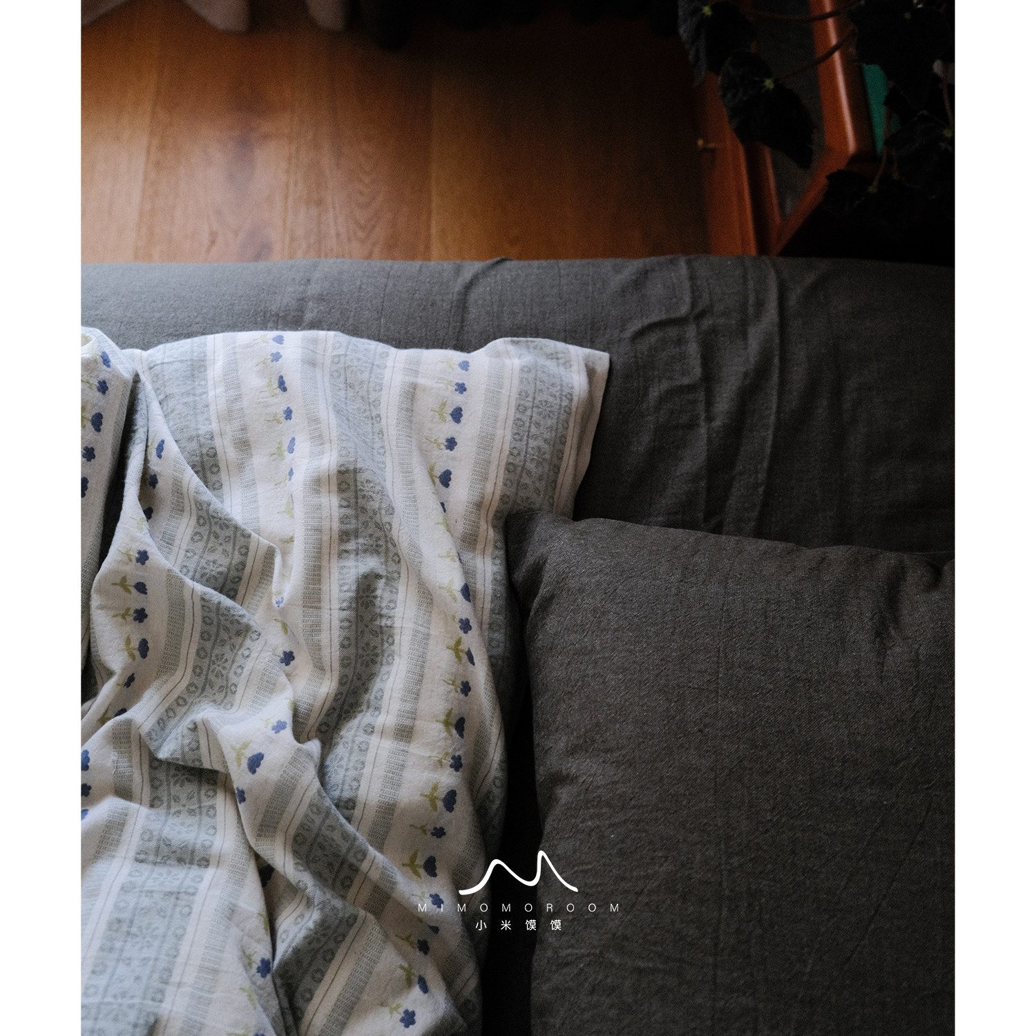 条纹蓝絮&middot;棉麻秋冬慵懒复古碎花被套四件套1.8m床单床笠赠1枕套