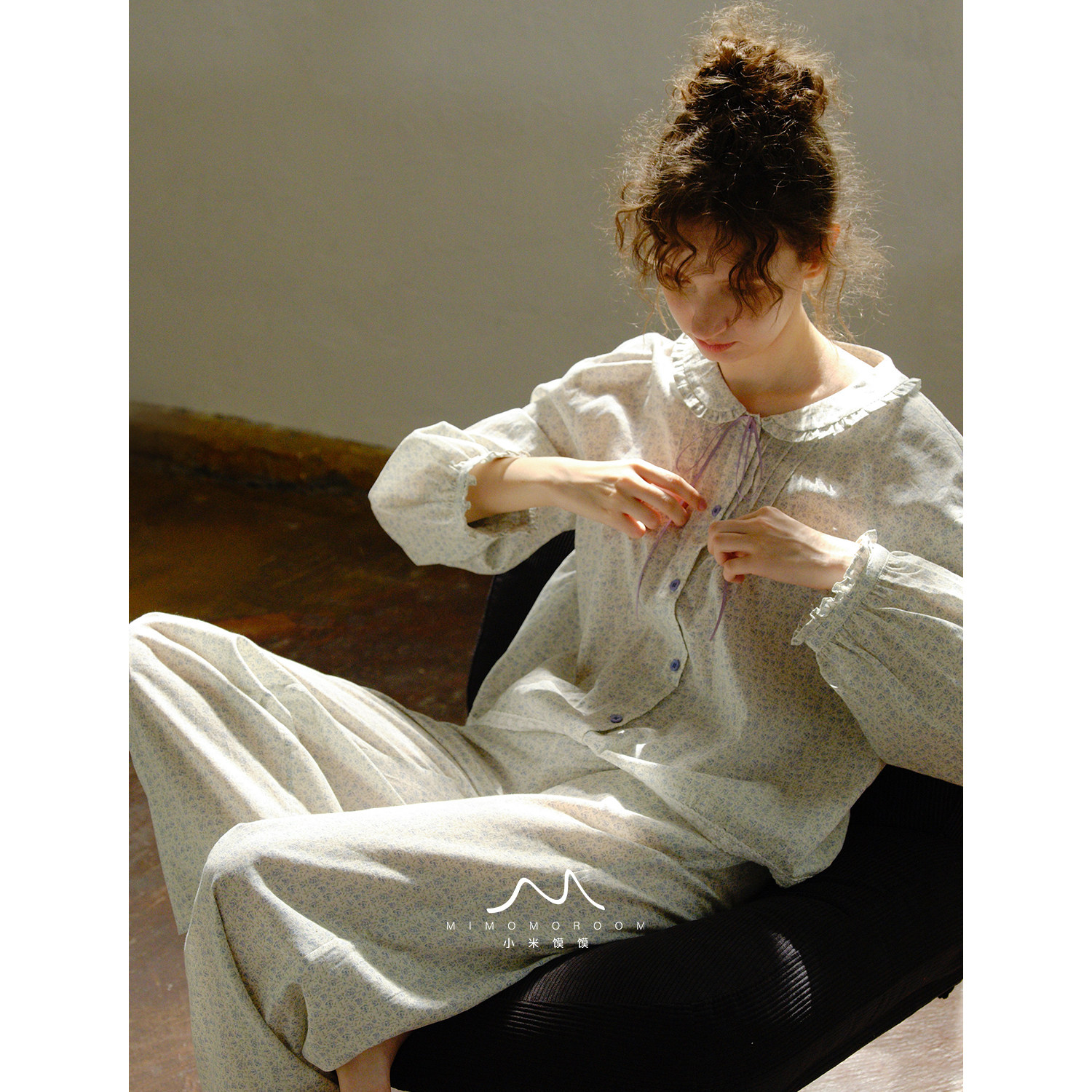 蓝花汀长袖氛围感纯棉纱布小清新碎花长裤睡衣家居服套装春季2026