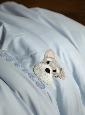 雪纳瑞贡缎长绒棉卡通刺绣纯棉单人双人床单被套三四件套床上用品