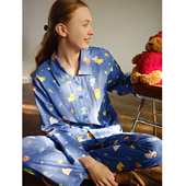 蓝底波点小狗 睡衣家居服新 长裤 卡通手绘春夏纯棉双层纱长袖 短袖