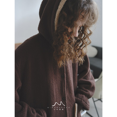 栗子棕 | 摇粒绒加厚睡袍复古棉服长款外套秋冬家居服睡衣可外穿