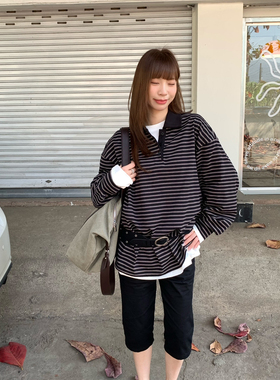 Berry-26年春款慵懒风条纹显瘦时尚长袖T恤B127