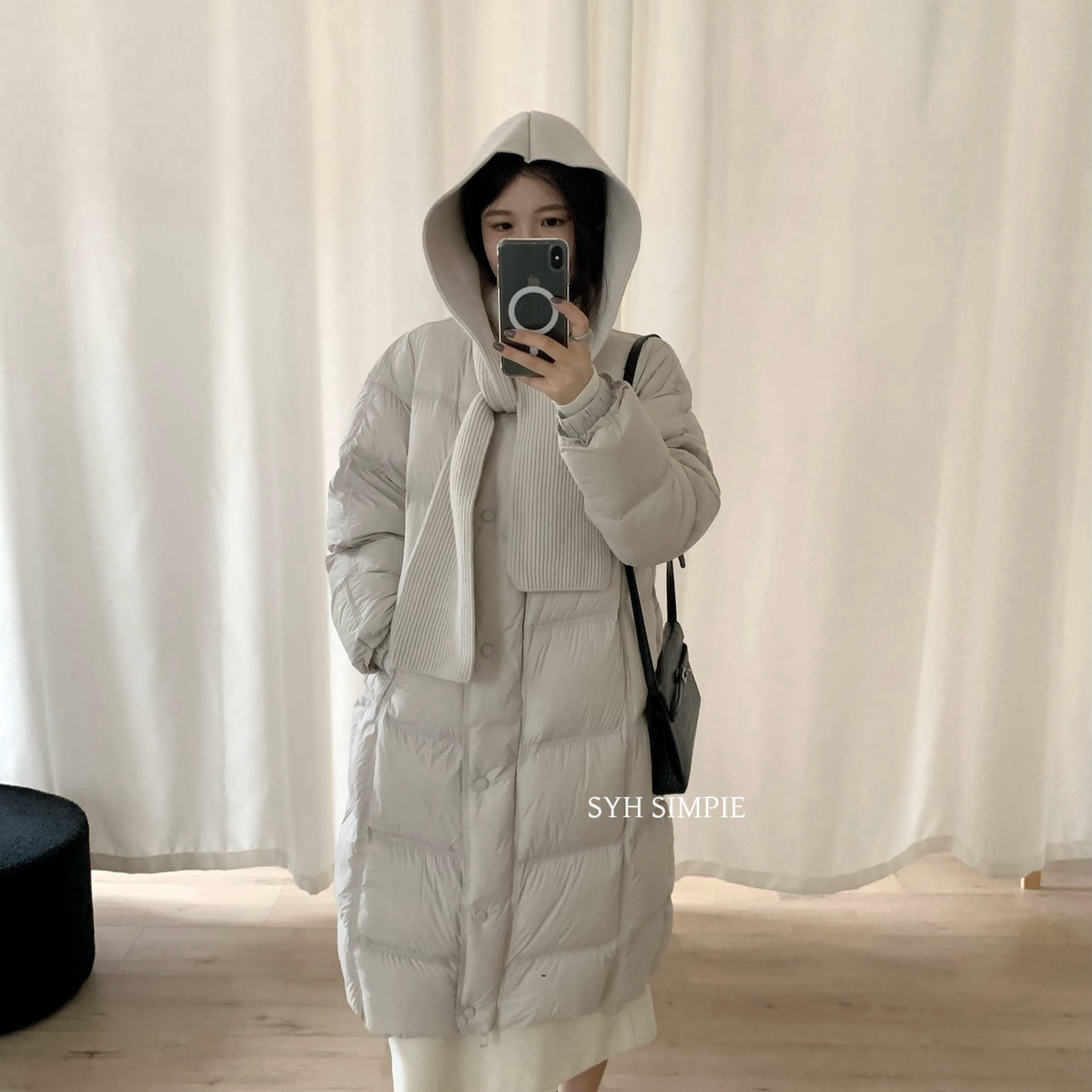 SYH SIMPLE-针织帽保暖羽绒服外套(配针织连帽披肩)(有质检)C1110