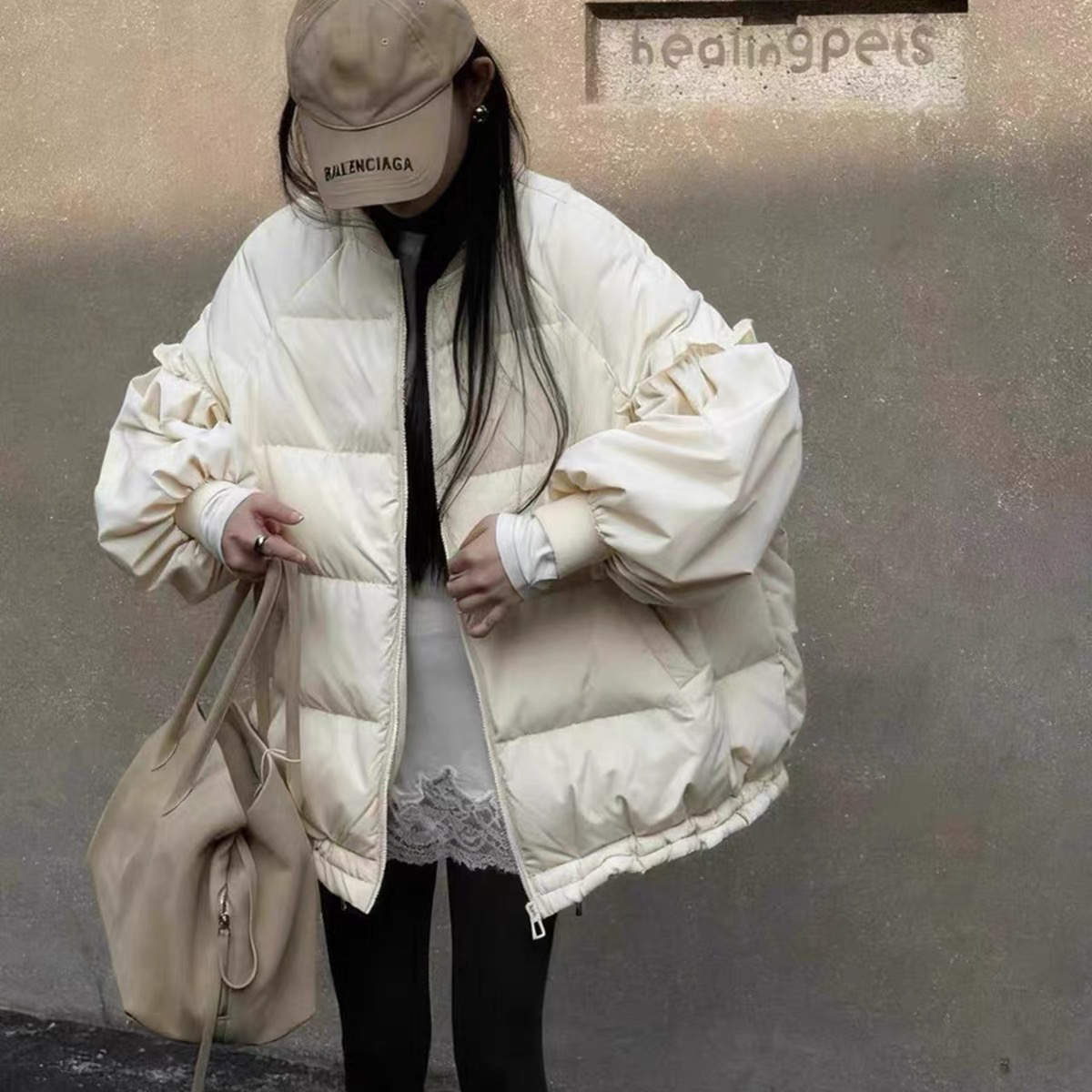 Double romance-星同款泡泡袖显瘦宽松羽绒服(含50白鸭绒)251748