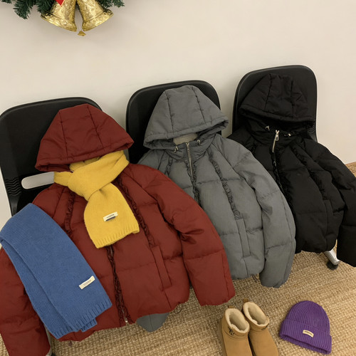 喜番-5韩系甜美减龄90国标142g连帽木耳边花边保暖羽绒服外套8661