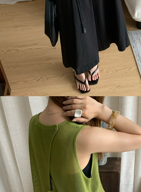 缤典-夏上新小众设计感系带镂空针织马甲背心（含12亚麻）66399