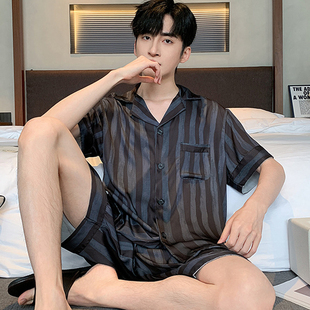 夏天男士睡衣冰丝短袖短裤薄款高档丝绸2025新款大码男款夏季套装