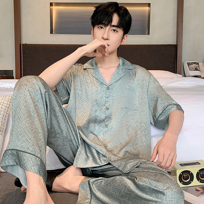 冰丝睡衣男夏短袖长裤薄款男款夏天高级感丝绸大码男人居家服夏季