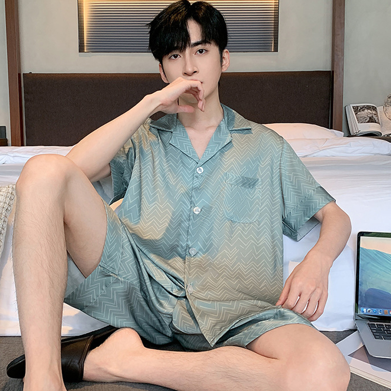 睡衣男款夏冰丝薄款短袖短裤男夏季2025新款高级感丝绸加大码夏天