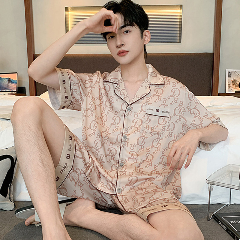 夏季男装睡衣冰丝薄款短袖短裤夏天2025新款男高档丝绸家居服夏款