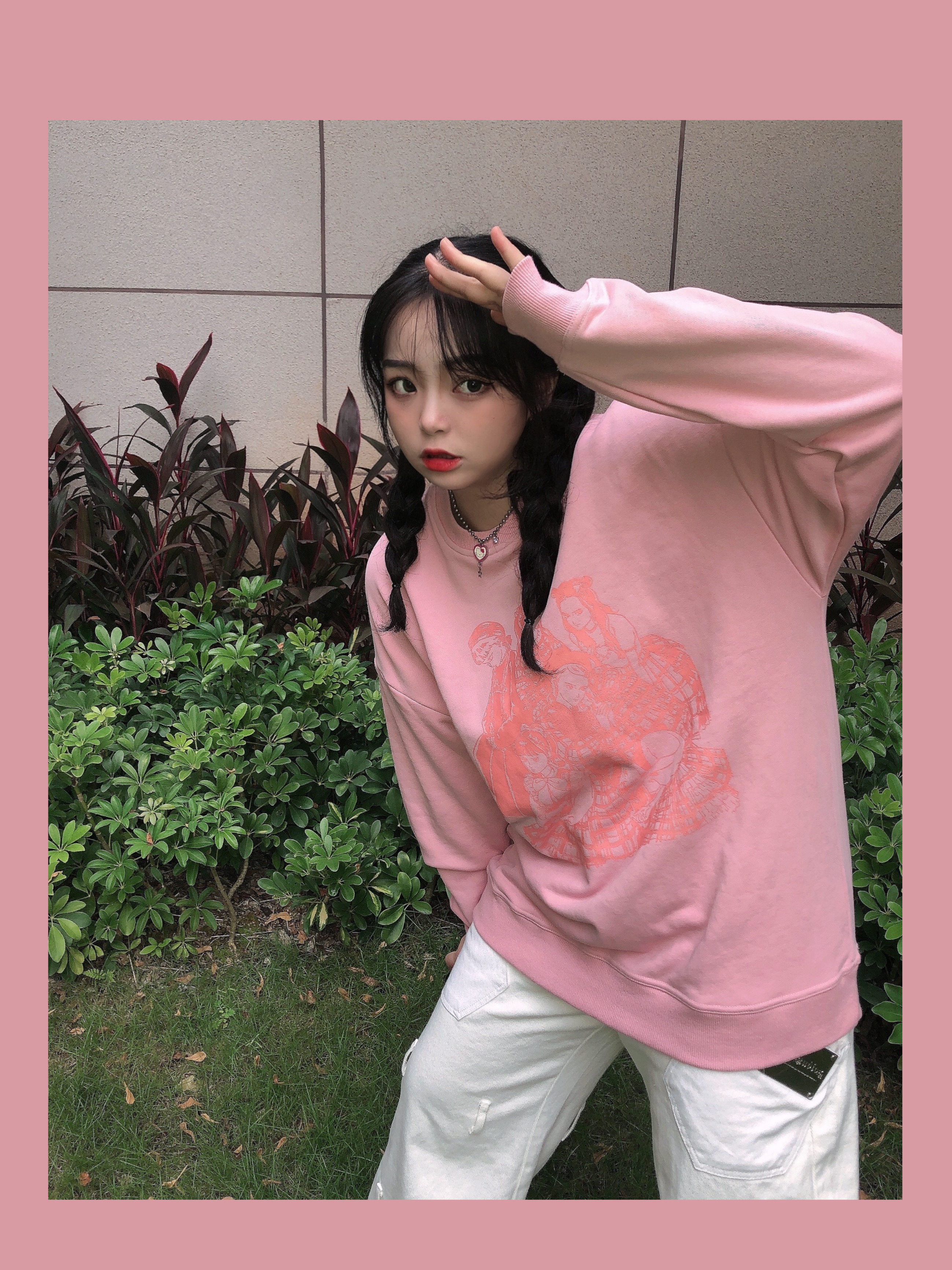 WEEK 自制日系古着感昭和少女卫衣 可爱宽松复古圆领套头长袖上衣