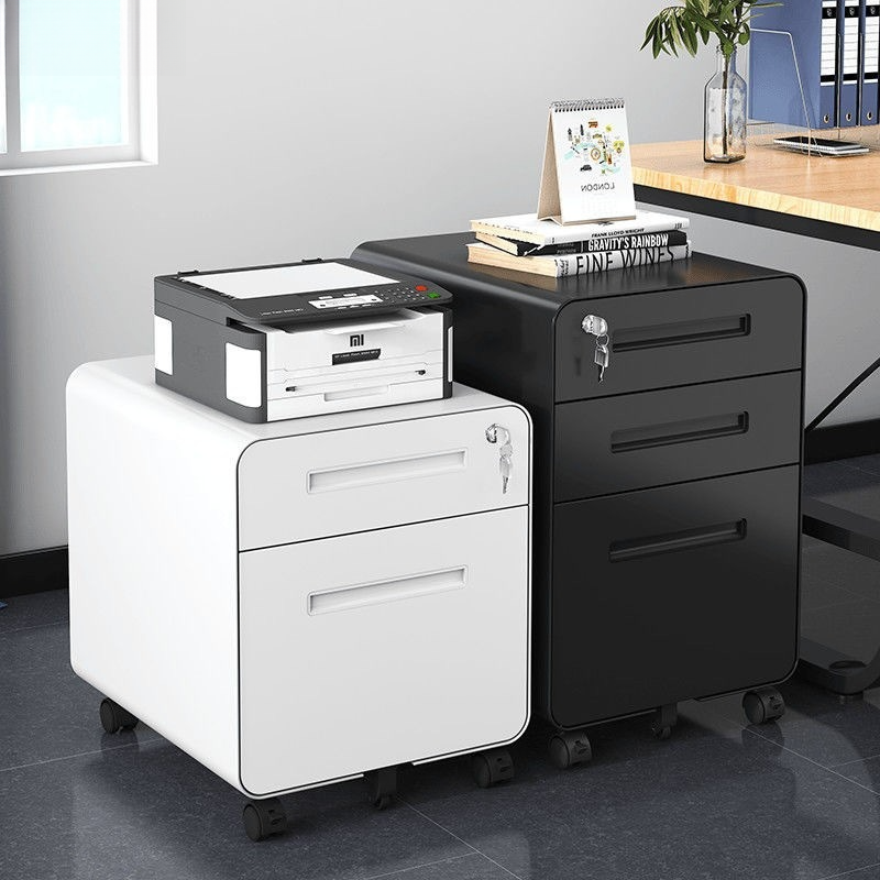 办公桌下活动柜带轮子移动矮柜带锁钢制储物收纳抽屉柜铁皮文件柜