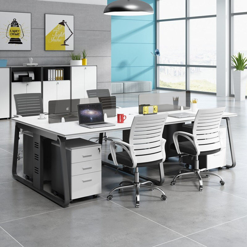 简约现代8人职员办公桌电脑桌椅2人4人6人位组合办公桌黑白单人位