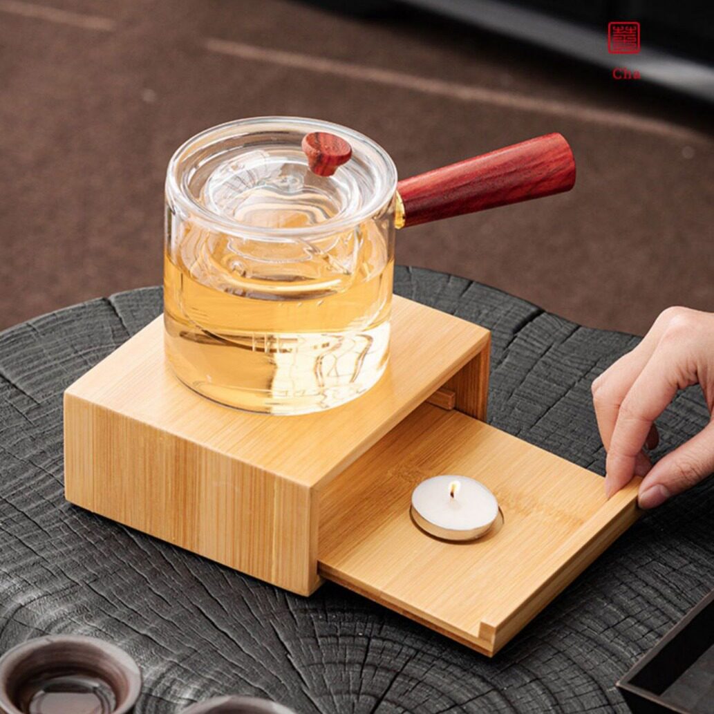 日式竹制温茶器加热保温底座蜡烛煮茶炉煮茶器花茶玻璃茶壶加热座