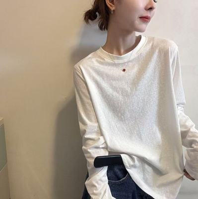 HANMIYA30977秋季2025新款时尚圆领宽松长袖打底衫女弹力显瘦上衣