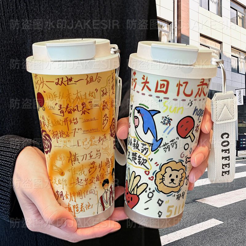 王楚钦孙颖莎可爱周边保温杯不锈钢学生吸管双饮大容量咖啡水杯