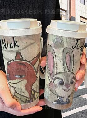 朱迪尼克油画保温杯不锈钢学生高颜值吸管双饮大容量咖啡水杯