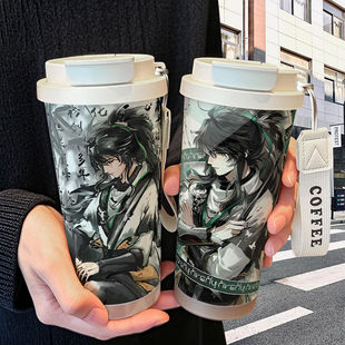 鸣潮仇远周边保温杯不锈钢吸管双饮大容量咖啡水杯学生高颜值