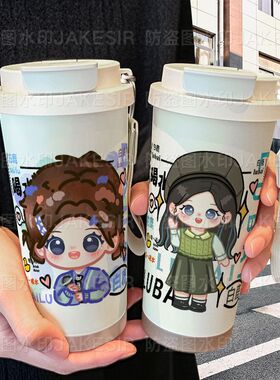 白鹿应援周边保温杯不锈钢学生高颜值吸管双饮大容量咖啡水杯