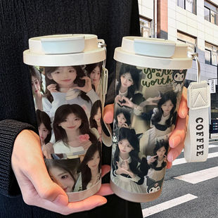 抖音吃啥呢给我也来一吃口保温杯不锈钢吸管双饮大容量咖啡水杯