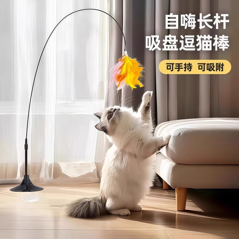 猫咪逗猫棒猫玩具质量好的小猫自嗨解闷神器长杆羽毛替换头吸盘款