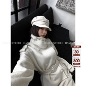 手工坊系列100绵羊毛直筒短款 HanLu studio品牌 米白色双面呢外套