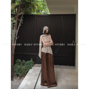 长裤 HanLu studio品牌小众解构不规则暗纹肌理仿皮缎斜襟腰封裙裤