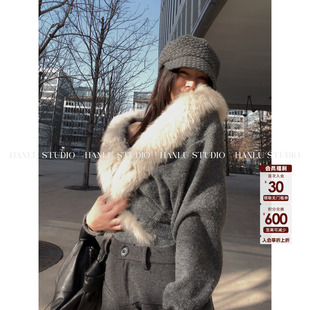 外套灰 开衫 HANLU STUDIO真狐狸毛拼接毛织外套时髦精氛围感蝙蝠袖